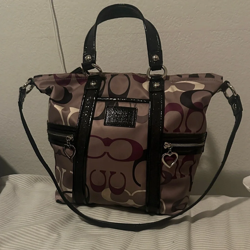 Coach Black and Purple Patterned Shoulder Bag